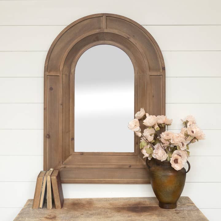 Ragon House - Venta al por mayor Espejos de pared - ESPEJO DE PARED ARQUEADO DE MADERA OSCURA DE 42,25"