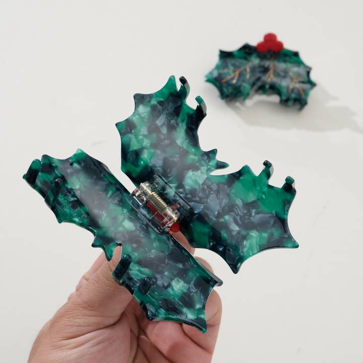 Assorted Christmas Holly Claw Clip | Holiday Claw Clip for wholesale on Faire2