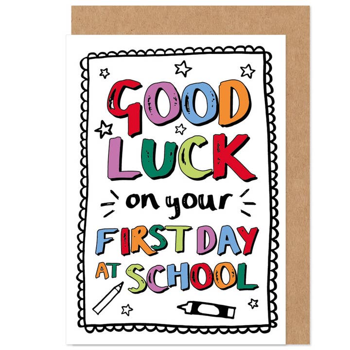 Good Luck First Day At School Greetings Card for wholesale by Bow & Bell