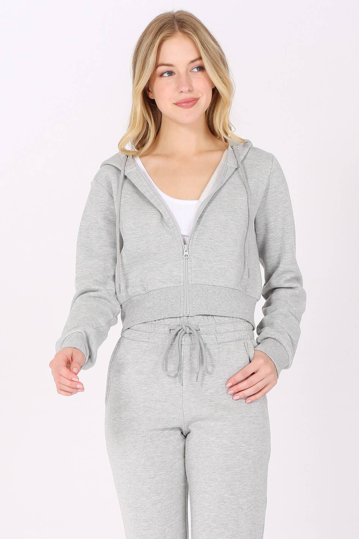 Color 5 - Wholesale Hoodie - Women's - Solid color fleece lined full zipper hoodie cropped jacket12