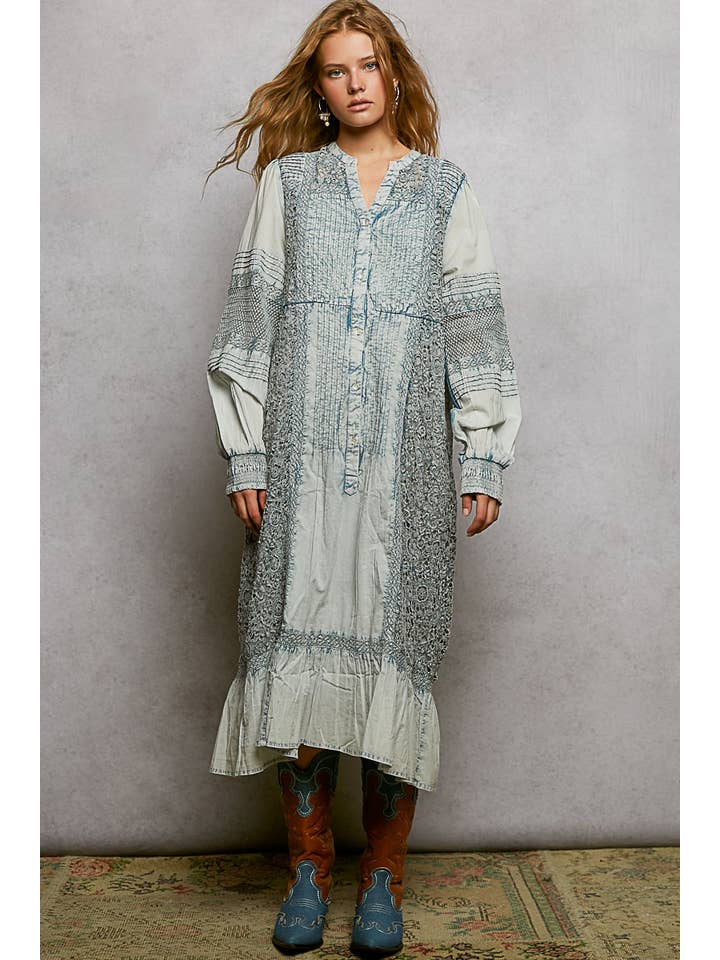 Pol Clothing - Wholesale Dress - Women's - Vintage Pintuck Ruffle Washed Boho Dress6