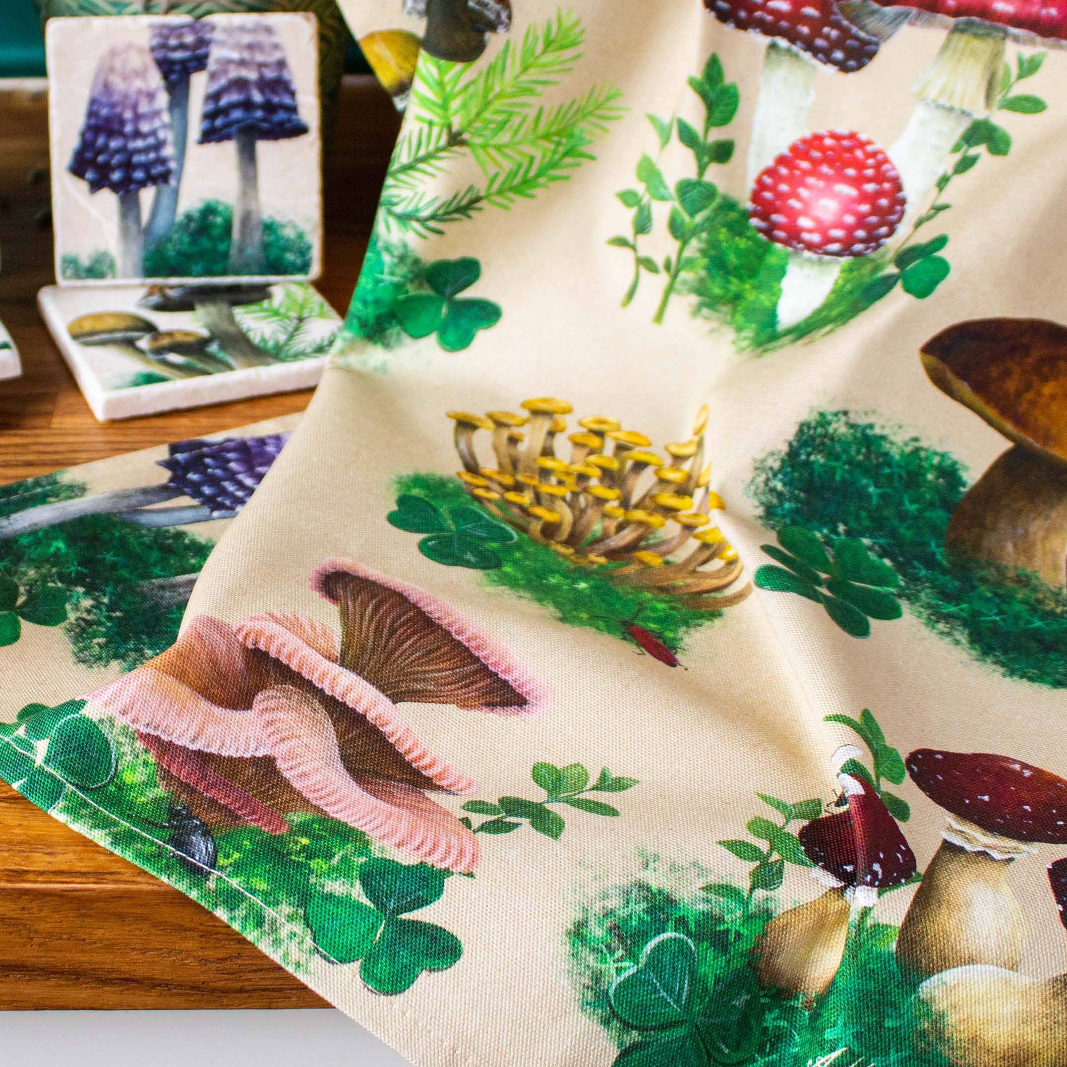AMPellegrini Art & Design - Wholesale Tea Towel - Tea towel with woodland mushroom pattern / fungi tea towel1