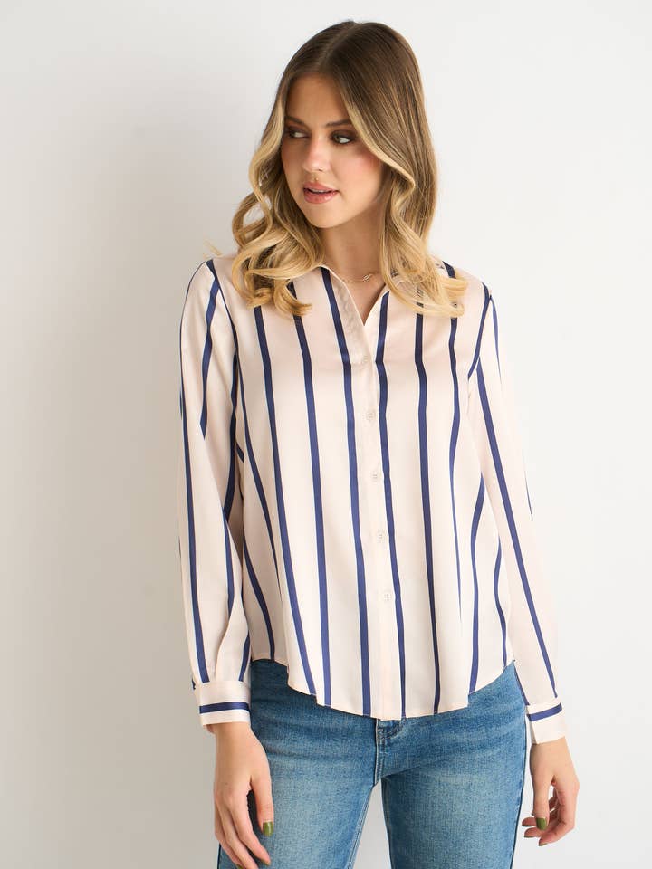 Marineblau gestreiftes locker sitzendes Hemd für den Großhandel von GINI LONDON