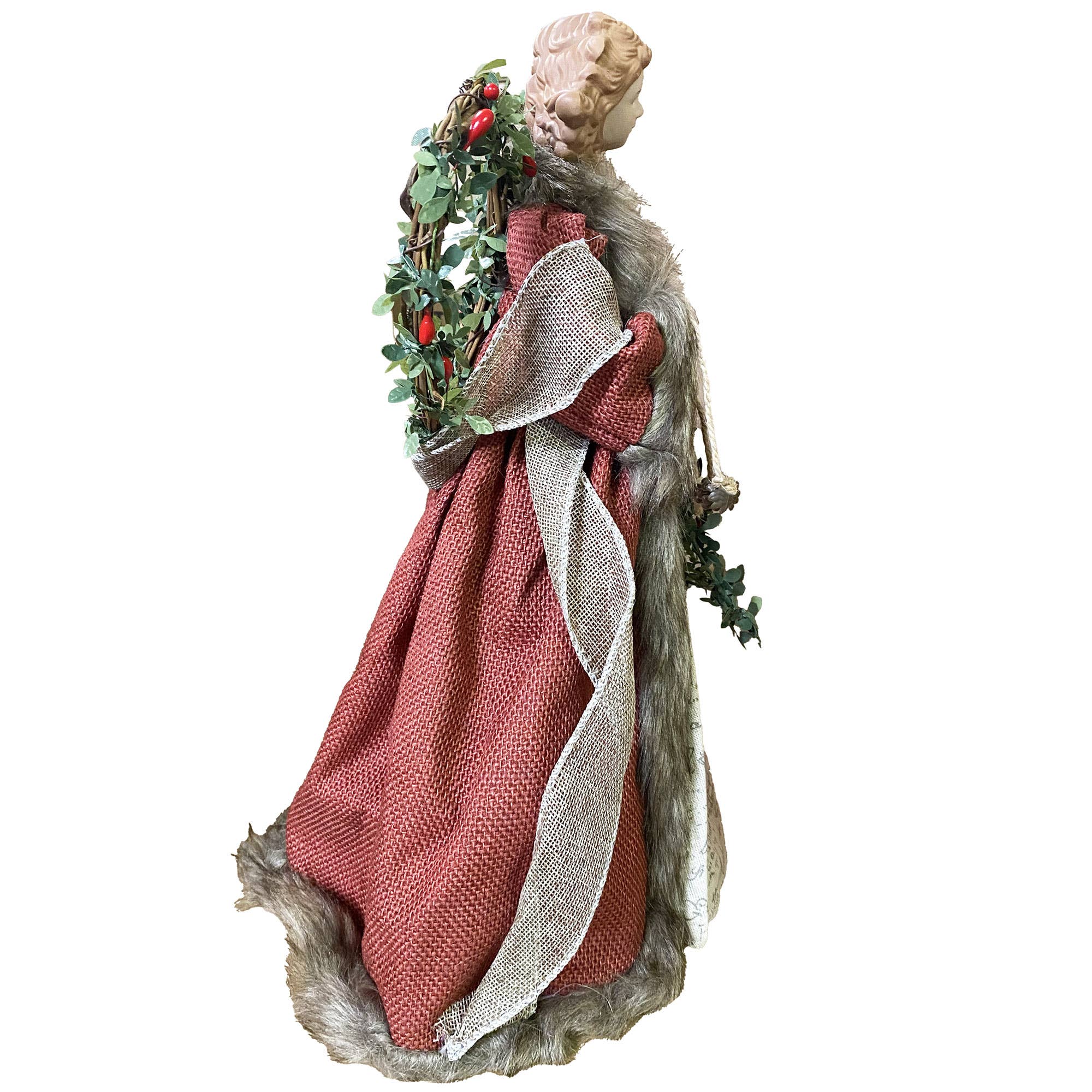 Santa’s Workshop Inc. - Wholesale Tree Topper - 16" Red Homespun Angel Tree Topper3