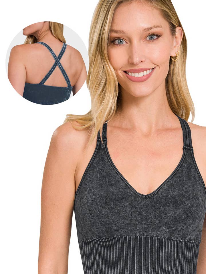 ...WASHED CRISSCROSS STRAP BACK Bralette for wholesale by 42POPS