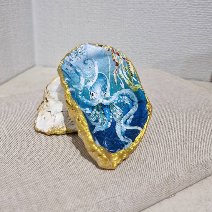 Bee my Oyster - Wholesale Jewellery dish - NEW Blue Octopus Oyster Shell Trinket Dish Gift Sealife2
