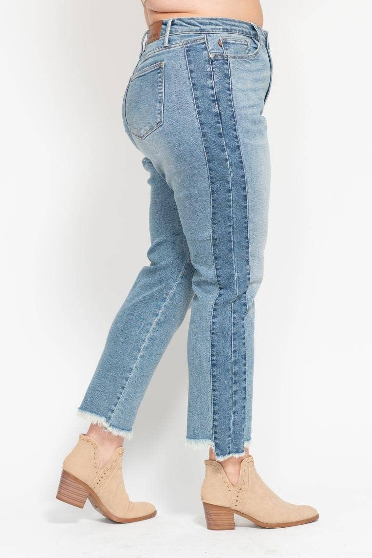 MD HW Vintage Wash Side Panel Detail & Hi Lo Fray Hem Slim for wholesale on Faire1