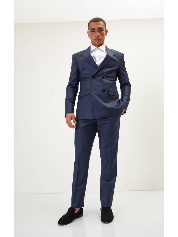 Men's Super 120S Merino Wool Double Breasted Suit-Solid Navy for wholesale on Faire