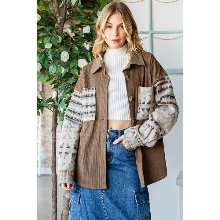 Casaco de veludo cotelê com padrão de contraste por atacado de Veveret