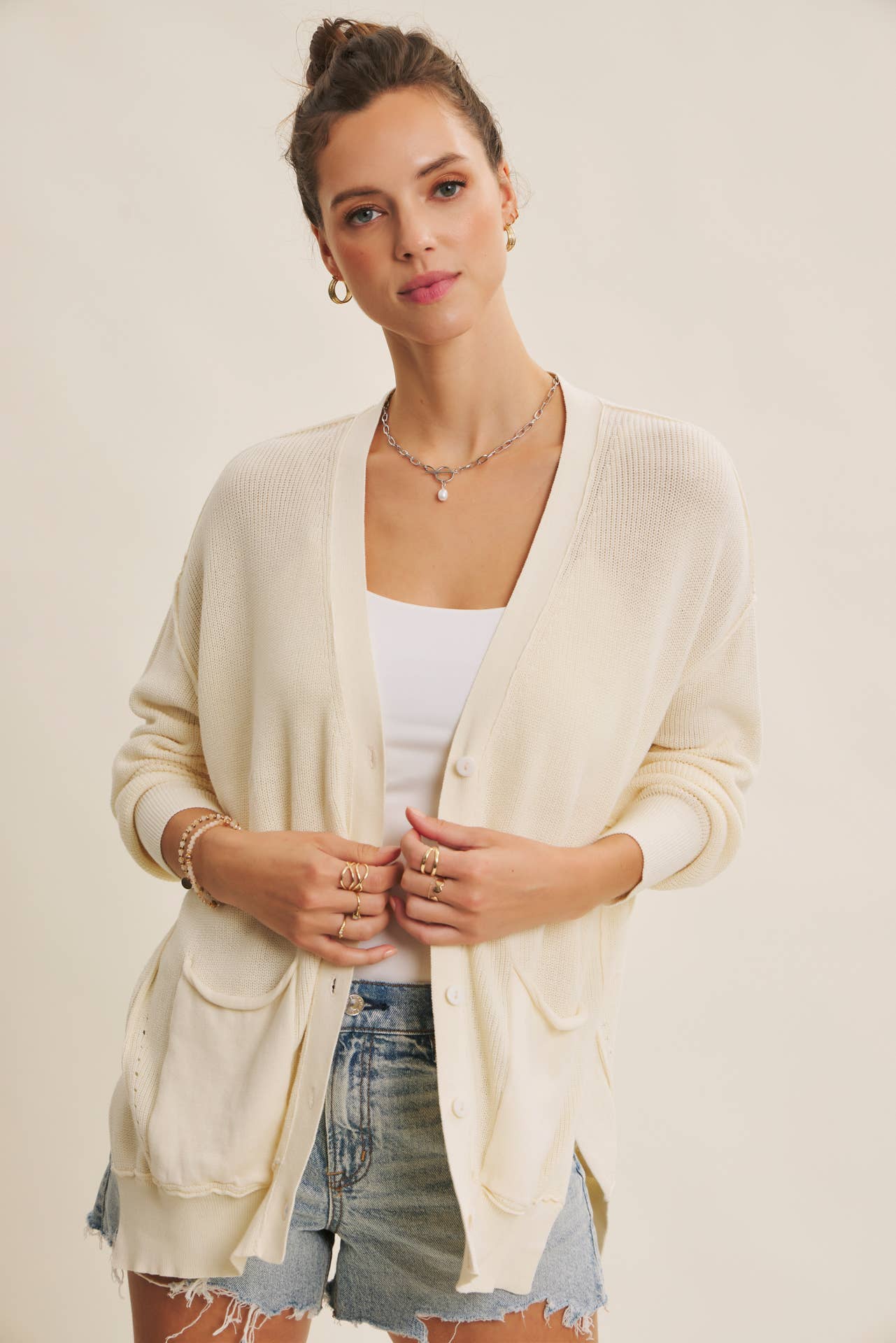 in february - Wholesale Cardigan - Women's - SLOUCHY CHARM BUTTON-DOWN CARDIGAN WITH CONTRAST WEAVE35