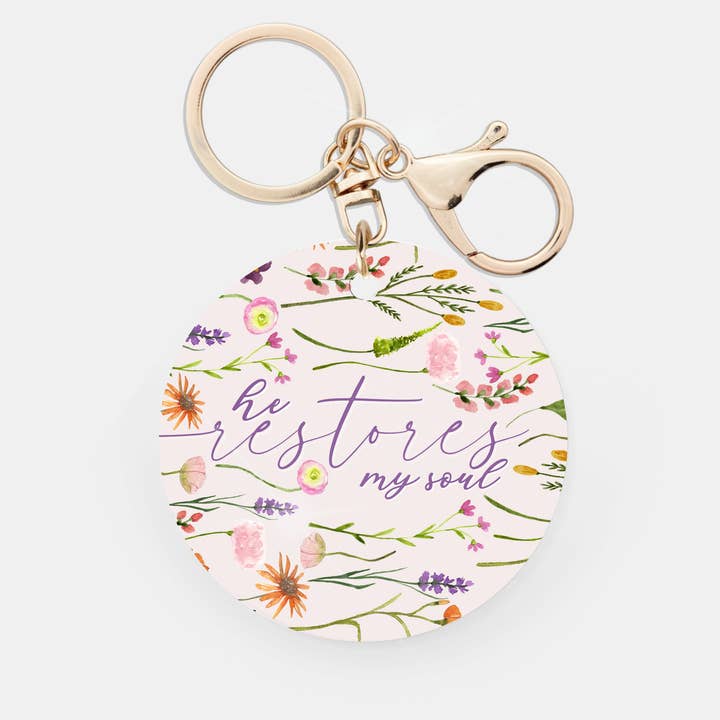 He Restores My Soul Christian Double Sided Acrylic Keychain for wholesale by Faith & Life Christian Brands
