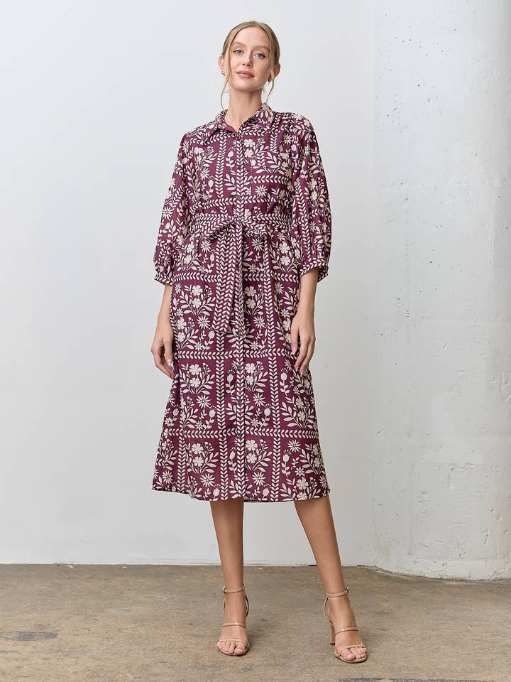 (PLUS) BORDER FLORAL PRINT SHIRT DRESS for wholesale by Polagram by Wellmade USA