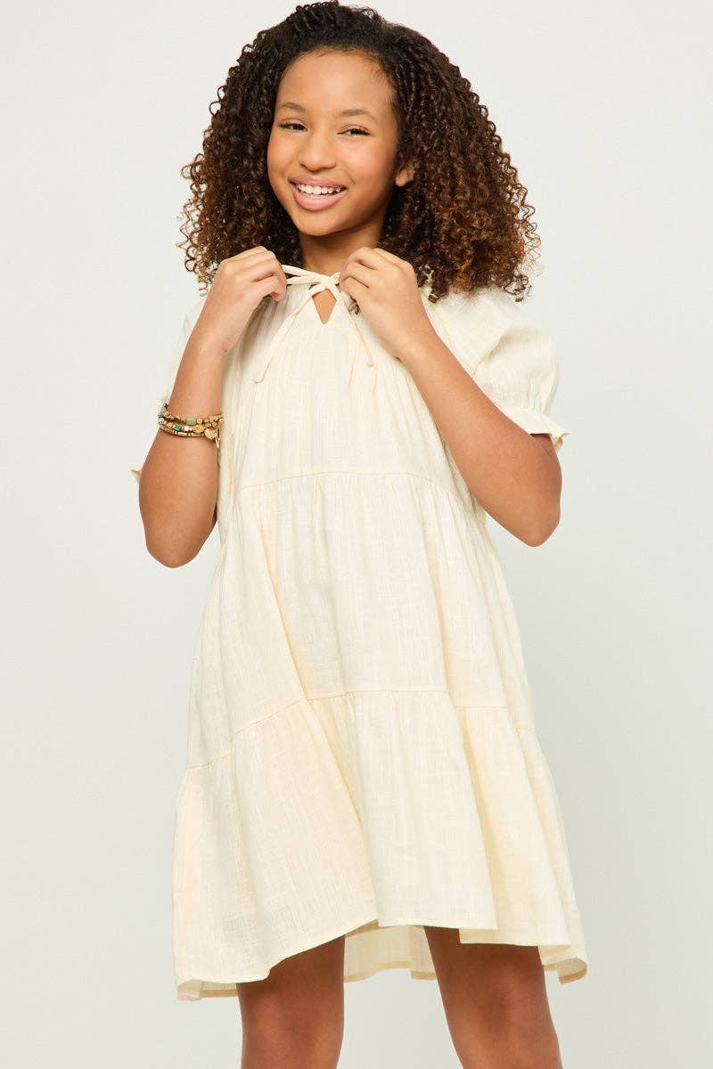 Hayden LA - Wholesale Dress - Kids - Girls V Neck Tie Detail Cinch Sleeve Dress2