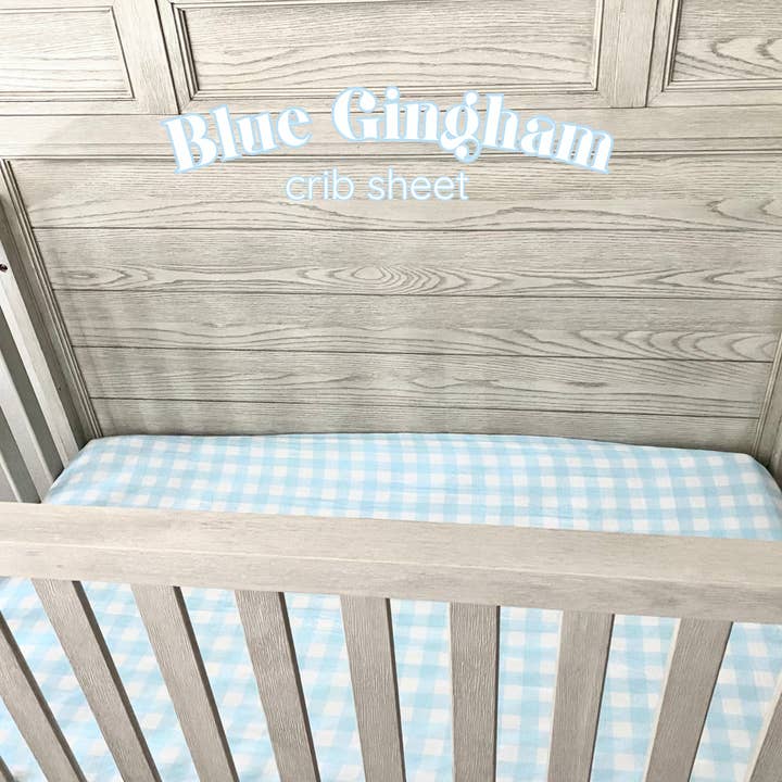 Blue Gingham Muslin Bamboo Crib Sheet for wholesale by Gracie's Closet