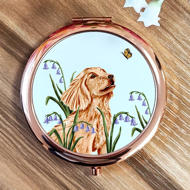 Miroir compact illustré en or rose pour chien | Cocker Spaniel pour la vente par Laura Stanley Designs