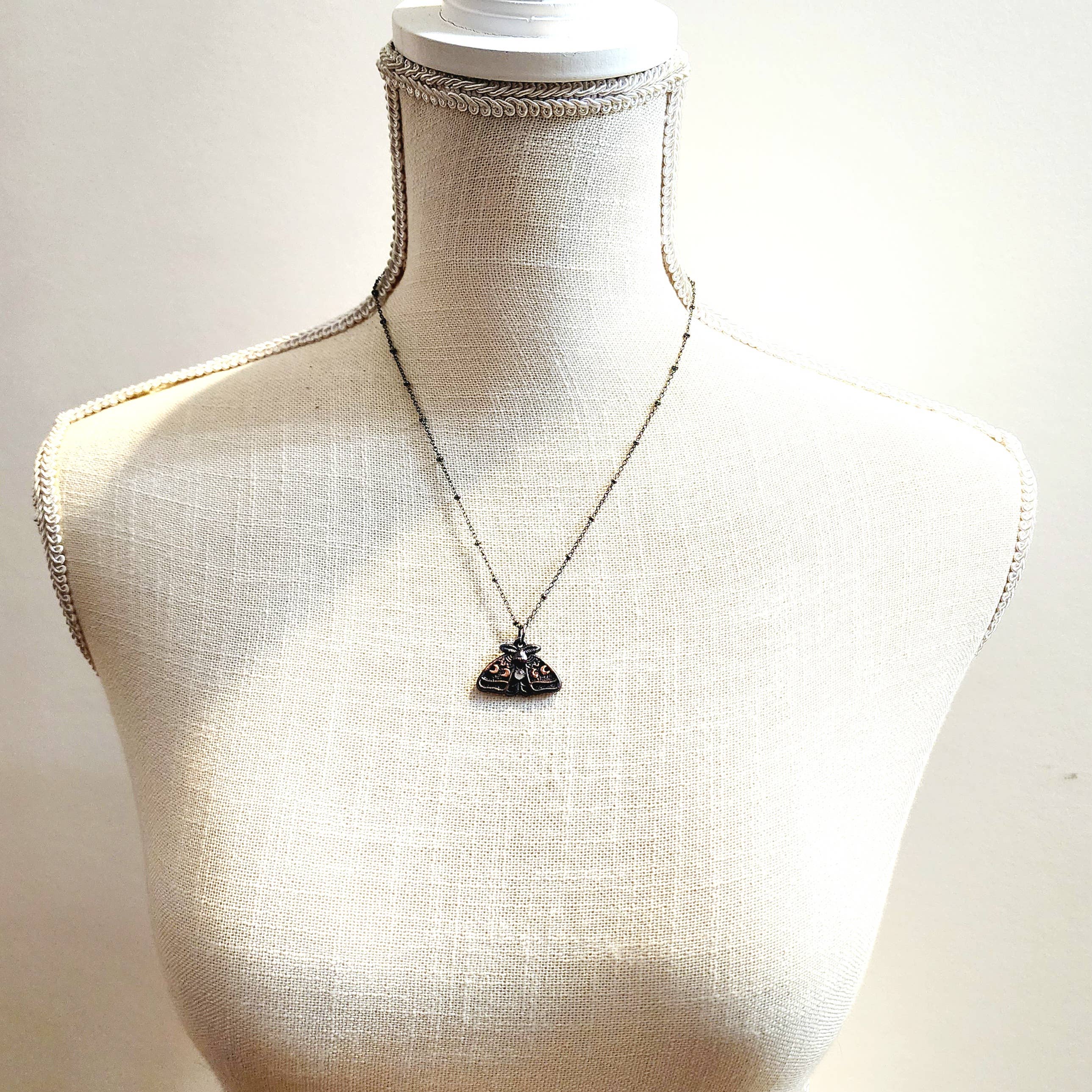 MergingMetals - Wholesale Pendant/Charm Necklace - Rainbow Moonstone Moon Phase Moth Necklace // Electroformed 5