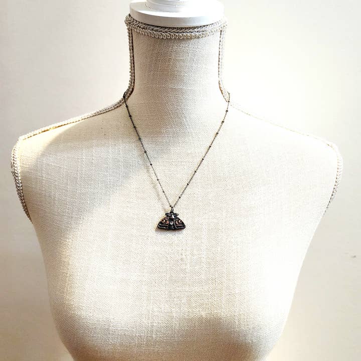 MergingMetals – wholesale Pendant/charm necklace – Rainbow Moonstone Moon Phase Moth Necklace // Electroformed 5