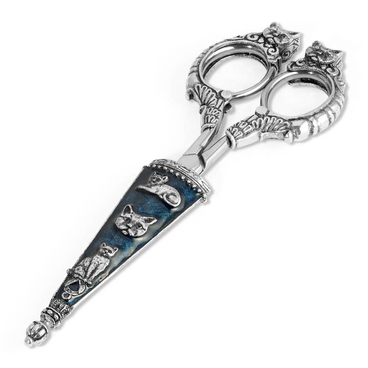 1928 Jewelry Antiqued Classic Blue Enamel Cat Scissors for wholesale by 1928 Jewelry