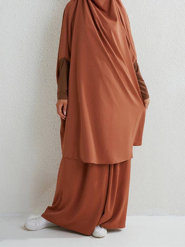 Sheer Trend - Wholesale Top & Skirt Set - Women's - Batwing Sleeves Long Sleeves Muslim Solid Color High Neck Shirts Top + Skirts Bottom Two Pieces Set15