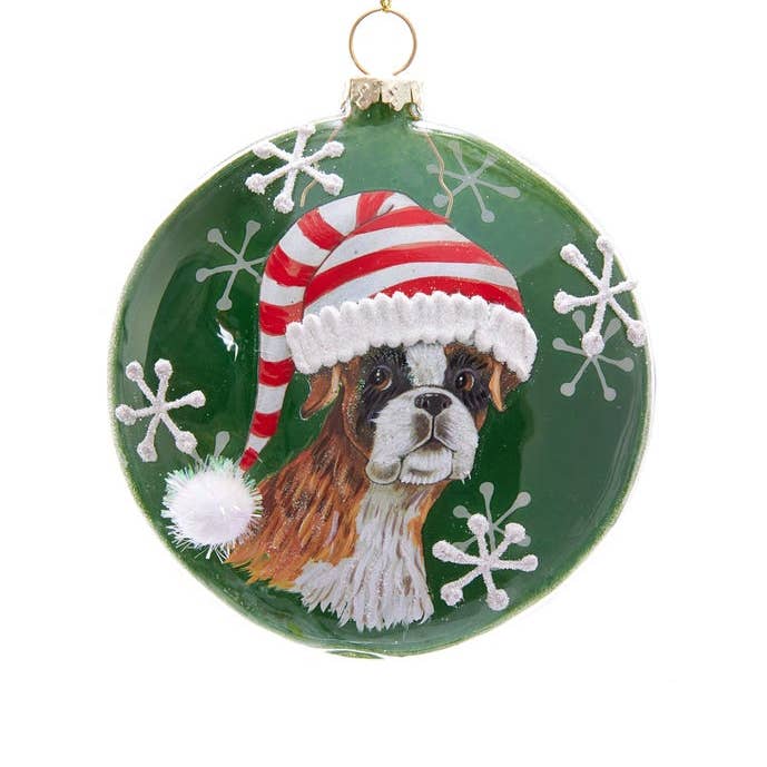 BOXER EN VERRE 100 MM DISQUE DE NOËL ORNEMENT pour la vente par Kurt S. Adler, Inc.