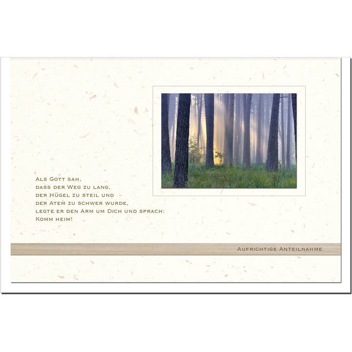 Condolence Card REDEMPTION - Sympathy Card with Handmade Wood Decoration in Forest Mist Design for wholesale by metALUm