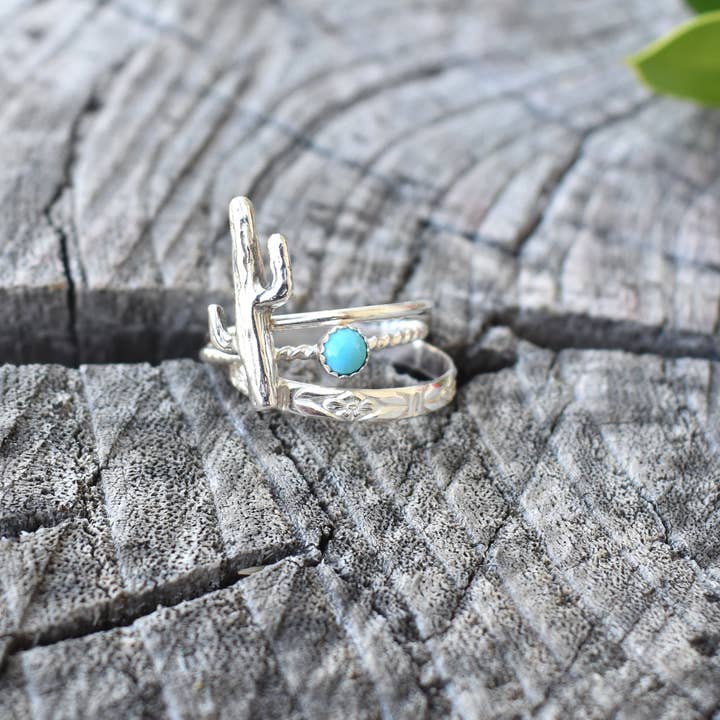 A Wild Violet - Venta al por mayor Anillos solitarios - Juego de anillos de cactus Saguaro, color turquesa