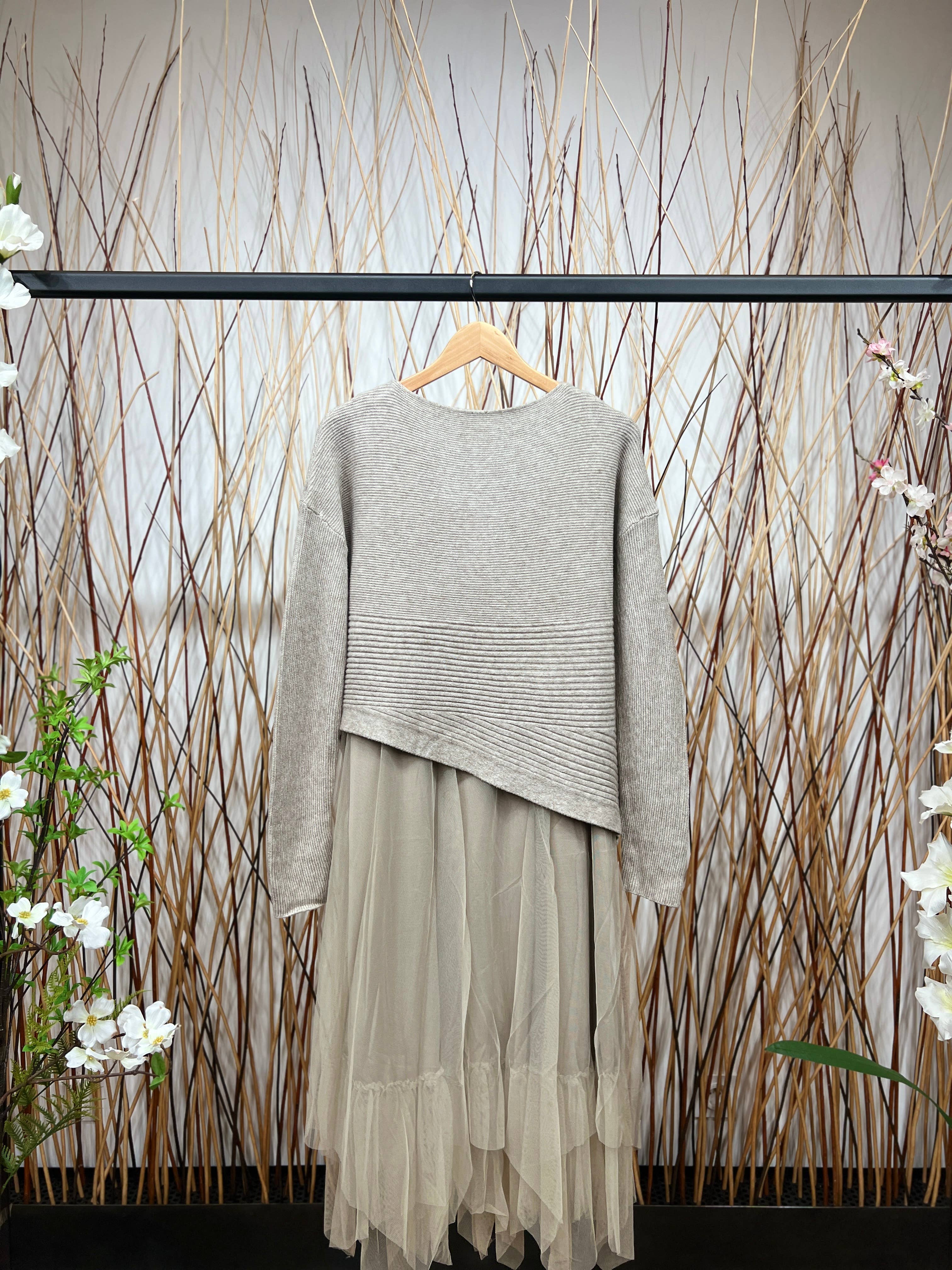 L'Emotion – wholesale Dress – Women's – Striped Textured Sweater Set & Tulle Dress3