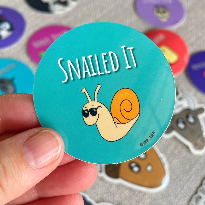 SKP ink – wholesale Sticker – Snailed It | Snail Pun 2 inch Vinyl Sticker0