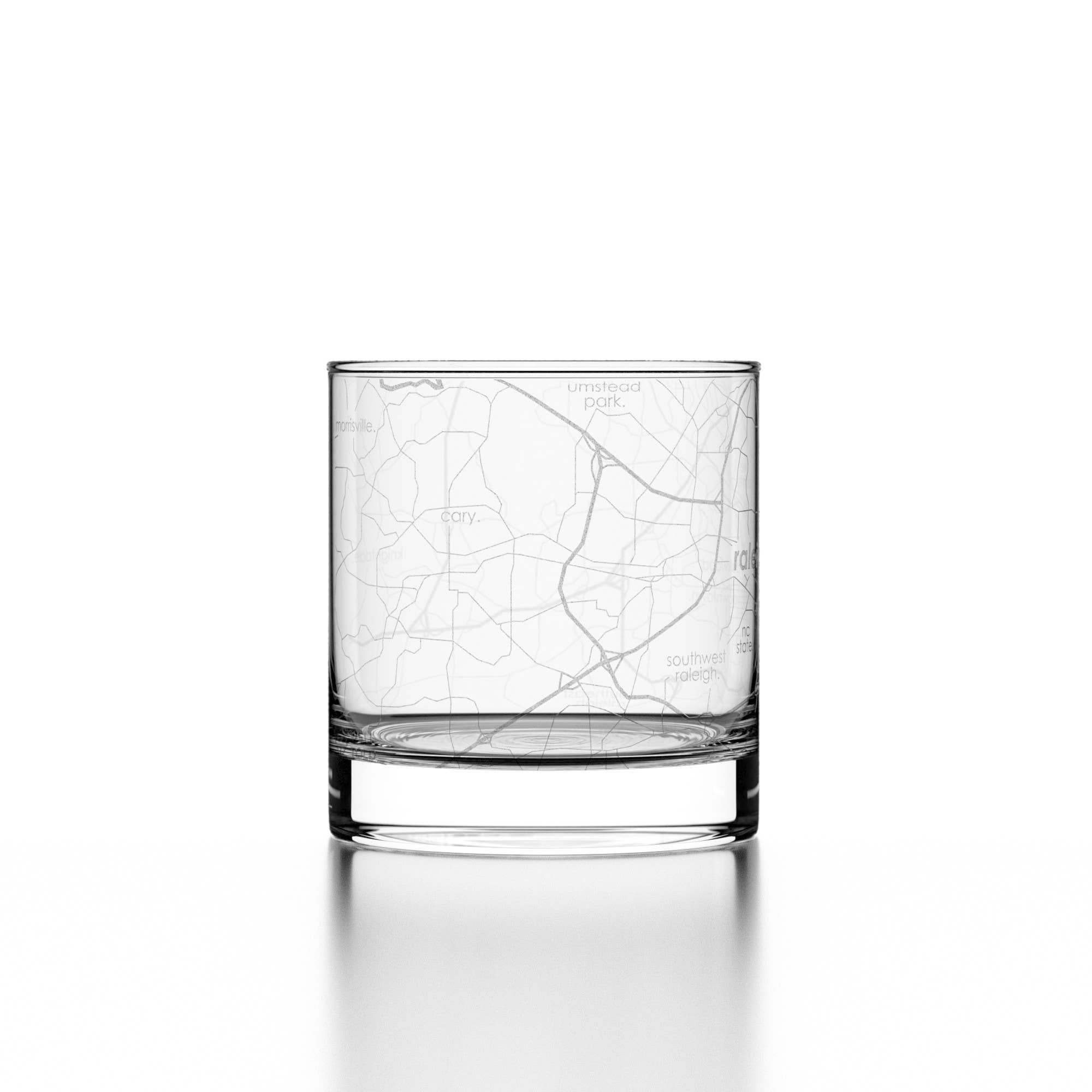 Well Told - Wholesale Cocktail/Liquor Glass - Raleigh, NC City Map - Etched Whiskey Rocks Glass4