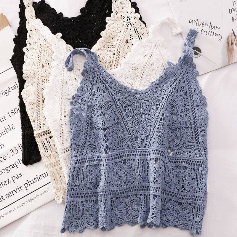 Funkyrel® Atzbranding Limited - Wholesale Camisole - Women's - Solid Color Crochet Lace Hollow Camisole Top6