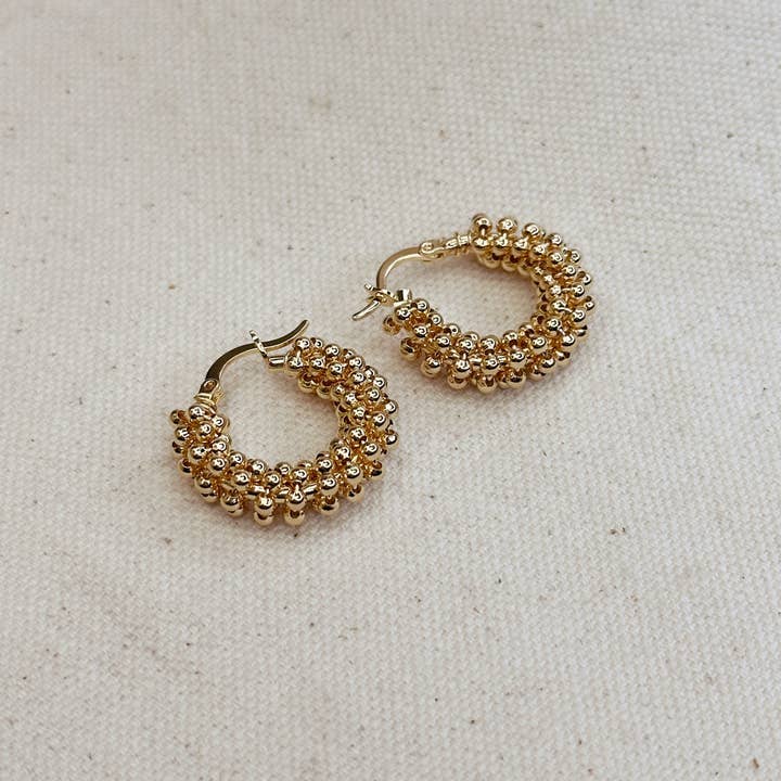 GoldFi - Wholesale Hoop Earrings - 18k Gold Filled Beaded Cluster Hoop Earrings