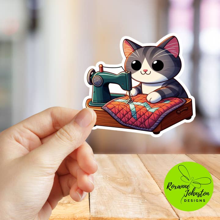 Roxanne Johnston Designs - Wholesale Sticker - Gray Cat Quilting2
