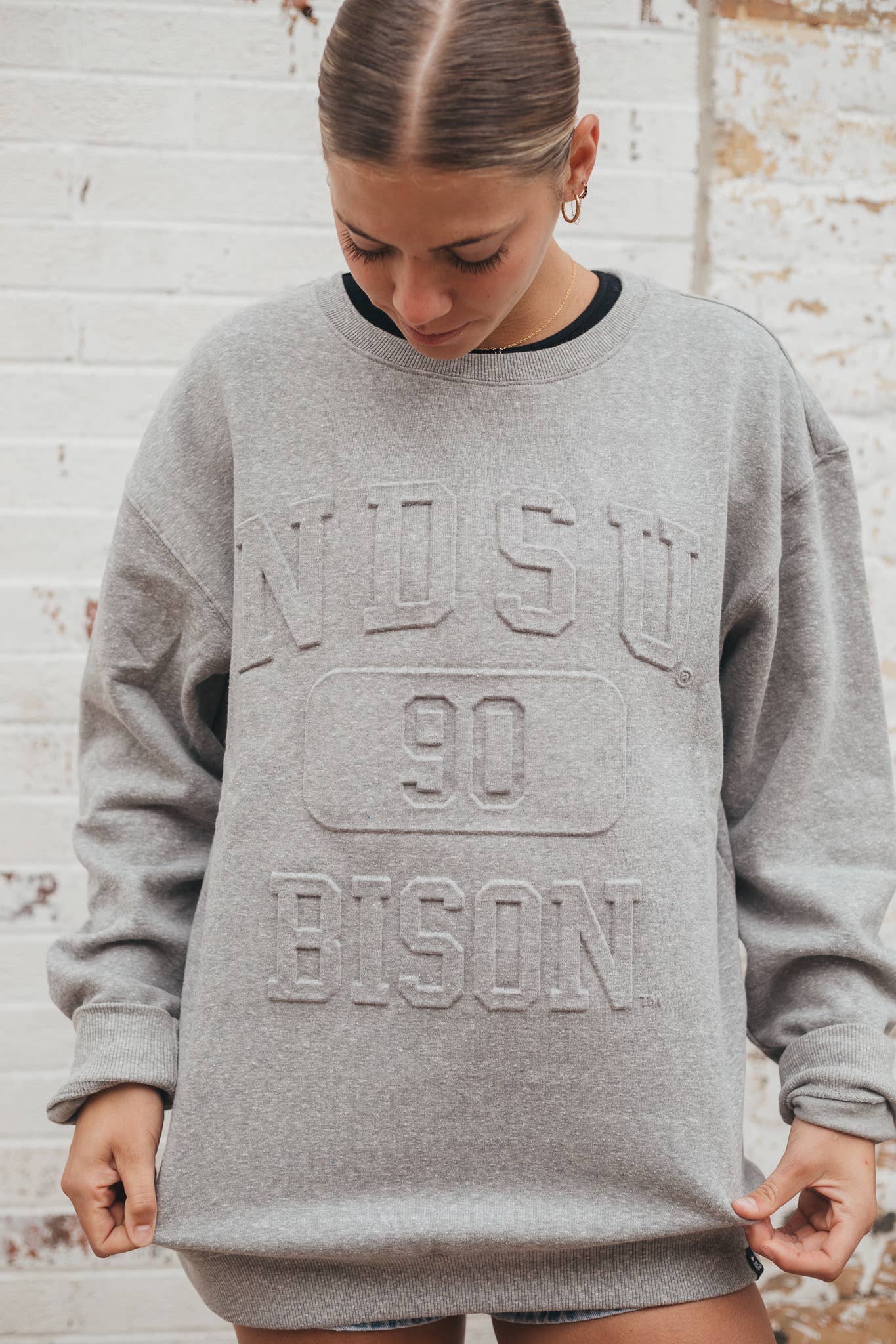 Gameday Social Apparel Co.® - Wholesale Graphic Sweatshirt - Women's - North Dakota State Vintage 81 Embossed Comfort Crew3