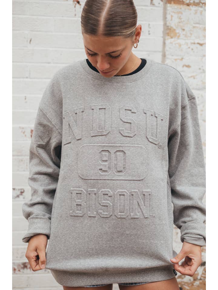 Gameday Social Apparel Co.® - Wholesale Graphic Sweatshirt - Women's - North Dakota State Vintage 81 Embossed Comfort Crew3