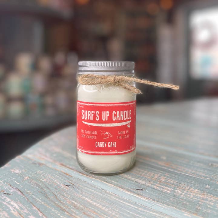 Surfs Up Candle - Wholesale Jar/Filled Candle - Candy Cane Mason Jar Candle - Original Collection