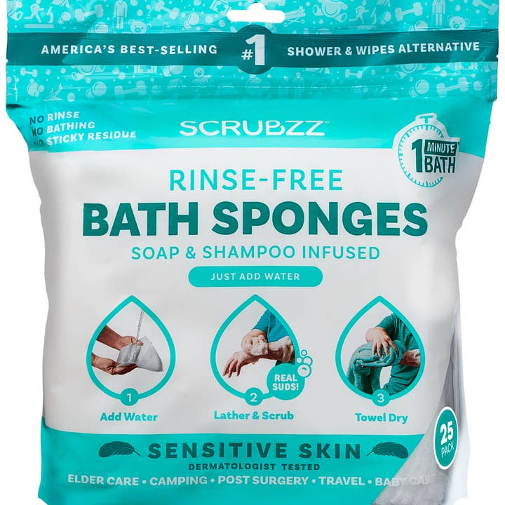Scrubby Instant Bath - Wholesale Face & Body Wipes - Scrubzz Rinse Free Bathing Sponges - 25 Count 7