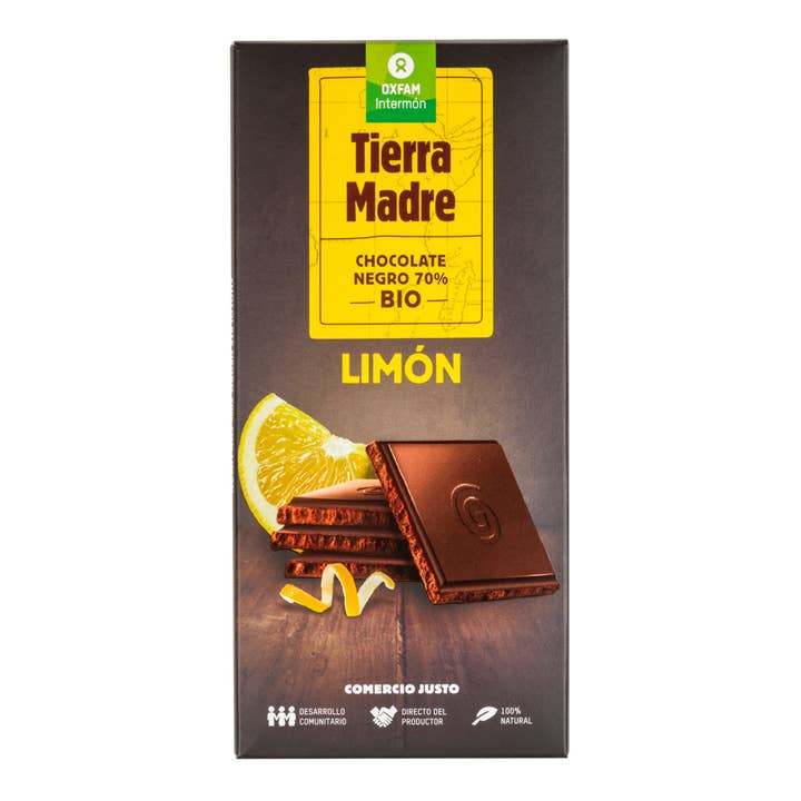 Tavoletta di cioccolato fondente biologico al 70% con limone 100 g per la vendita all'ingrosso da parte di Tierra Madre