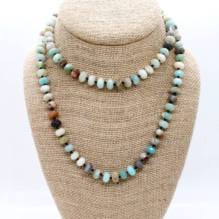 Colar Comprido de Contas Rondelle de Amazonite Facetada Feito à Mão - NL-AZ1 por atacado de LIZOU