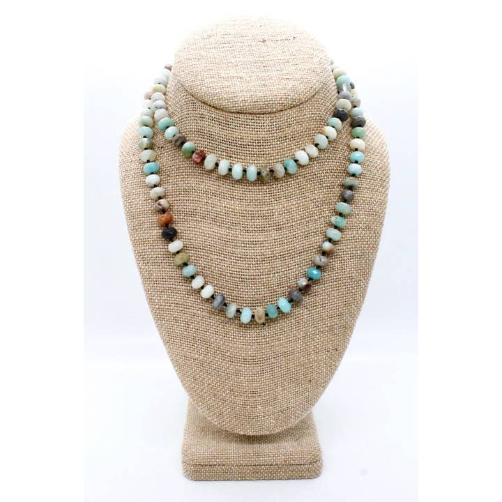 Hand-Knotted Long Faceted Amazonite Rondelle Bead Necklace - NL-AZ1 for wholesale by LIZOU
