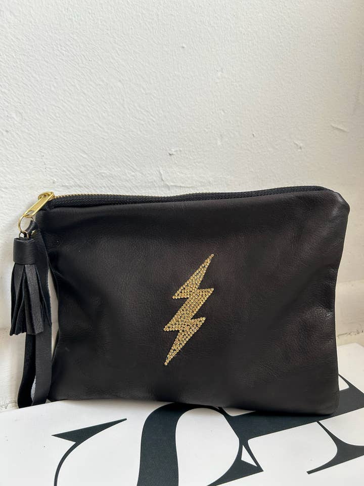 BLACK LEATHER WRISTLET BAG for wholesale by NKHenry