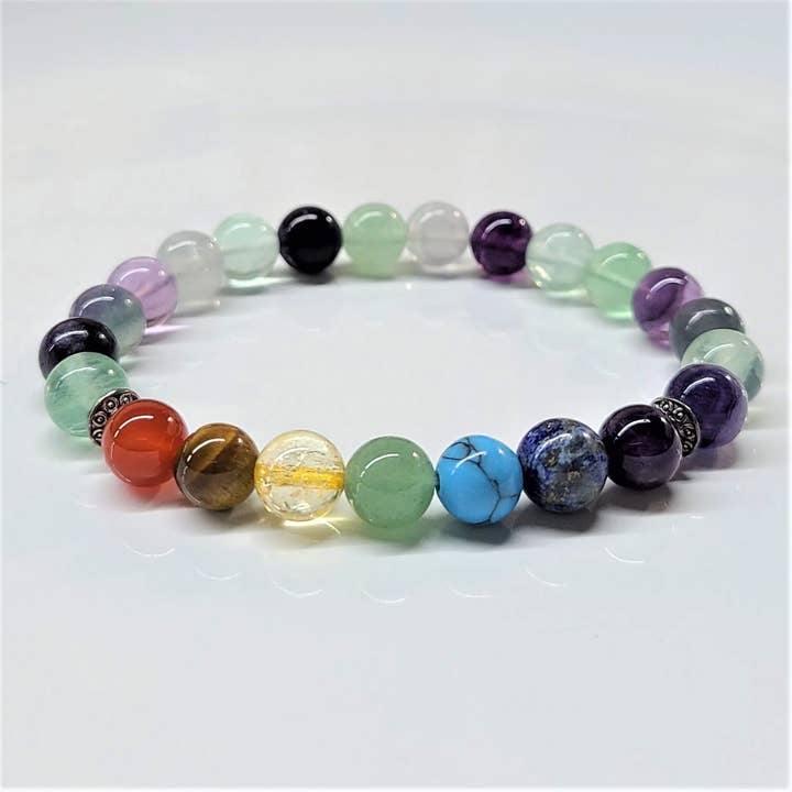8mm Chakras / Fluorite Bracelet for wholesale by Best South Gems