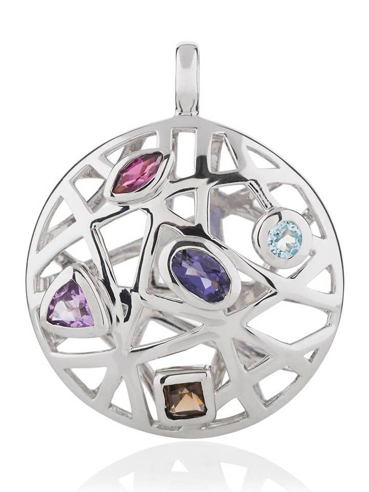 Maora Silver Pendant With Blue Topaz Iolite Rhodolite for wholesale by Manja