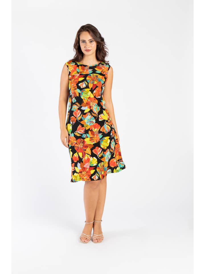 Clara G. - Wholesale Dress - Women's - CG91334/05 Sleeveless Patterned Knit Dress with Yoke