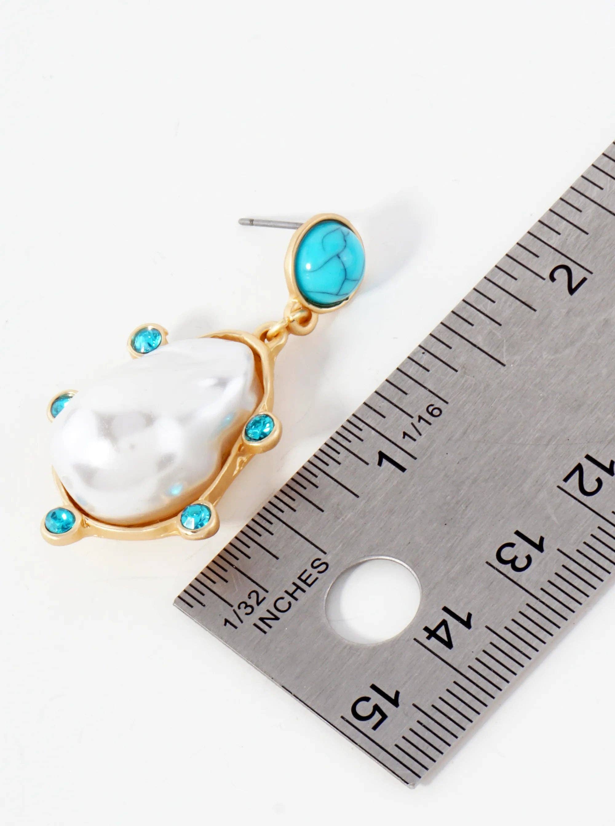 Matte Gold Organic-Shaped Pearl Drop Semi-Precious Natural-Stone Post Dangle Earrings for wholesale on Faire2