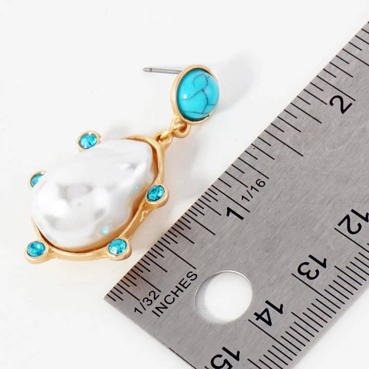 Matte Gold Organic-Shaped Pearl Drop Semi-Precious Natural-Stone Post Dangle Earrings for wholesale on Faire2