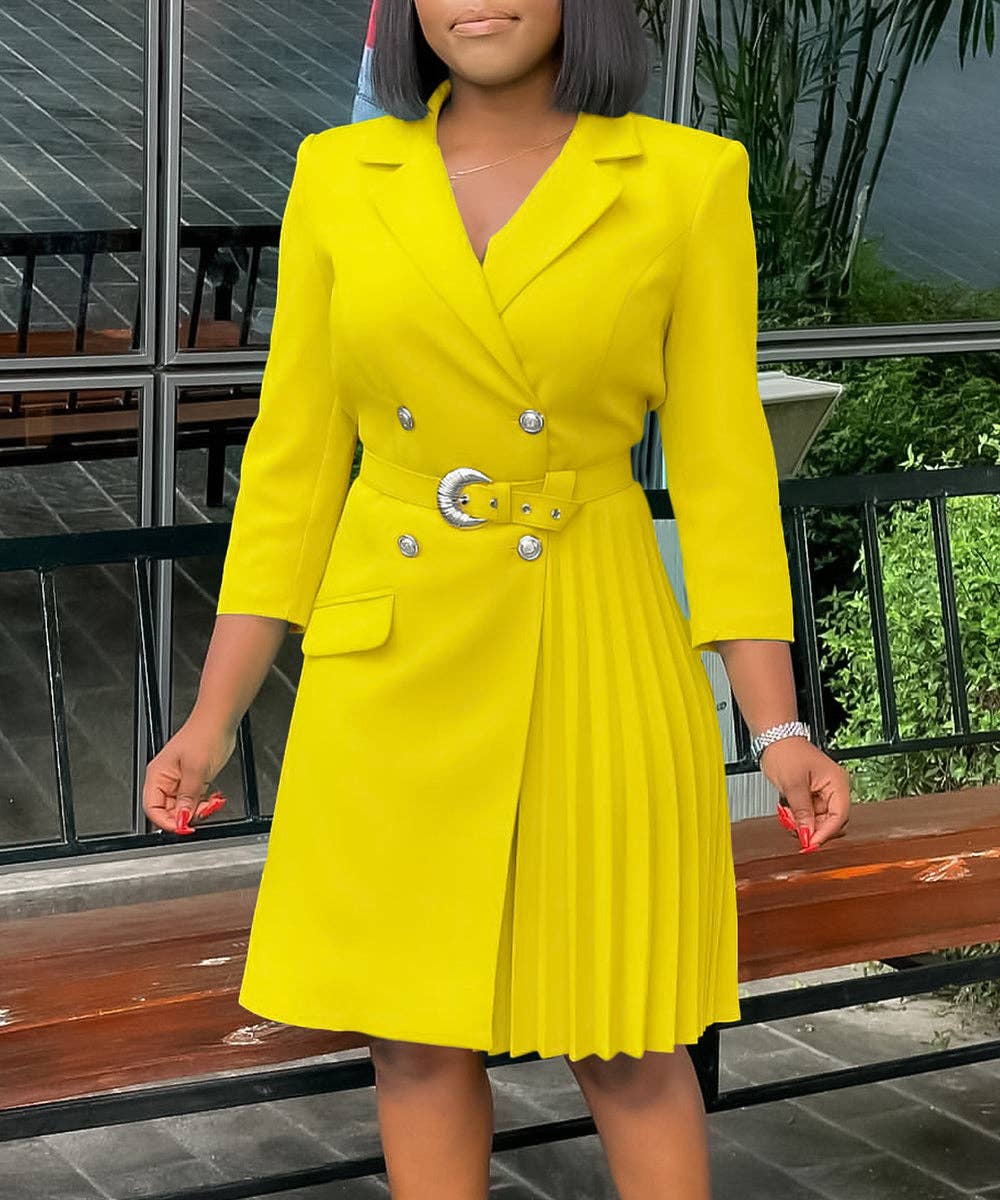 Aria Romance - Wholesale Dress - Women's - Pleated Patchwork Blazer Dress5