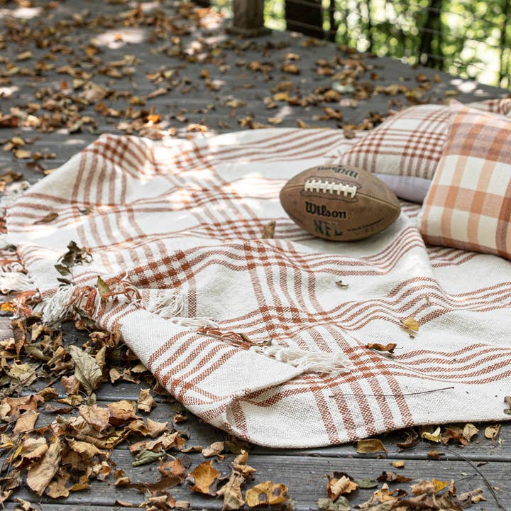 Remi Plaid Outdoor Picnic Beach Blanket Rust Fall Decor for wholesale by Foreside Home & Garden