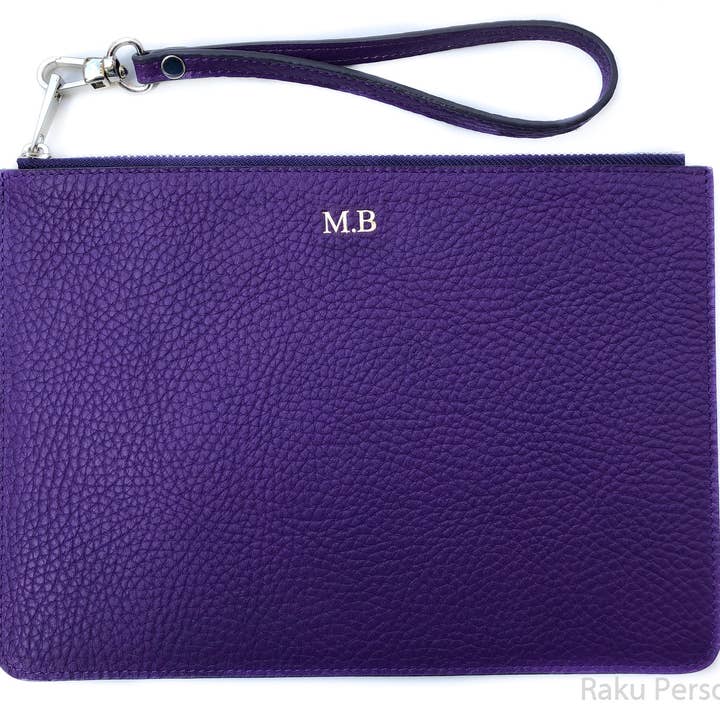 rakupersonalized - Vente Pochette – femme - Sac cosmétique d'embrayage de demoiselle d'honneur personnalisé, Pochette de maquillage en cuir bleu marine pour demoiselle d'honneur, Pochette personnalisée de sac de poignet bleu marine