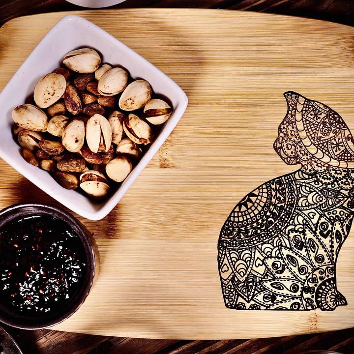 Rustic Cedar Co - Wholesale Cutting Board - Kitty Cat Kitten Floral Bamboo Cutting, Chopping, Charcuterie Board3