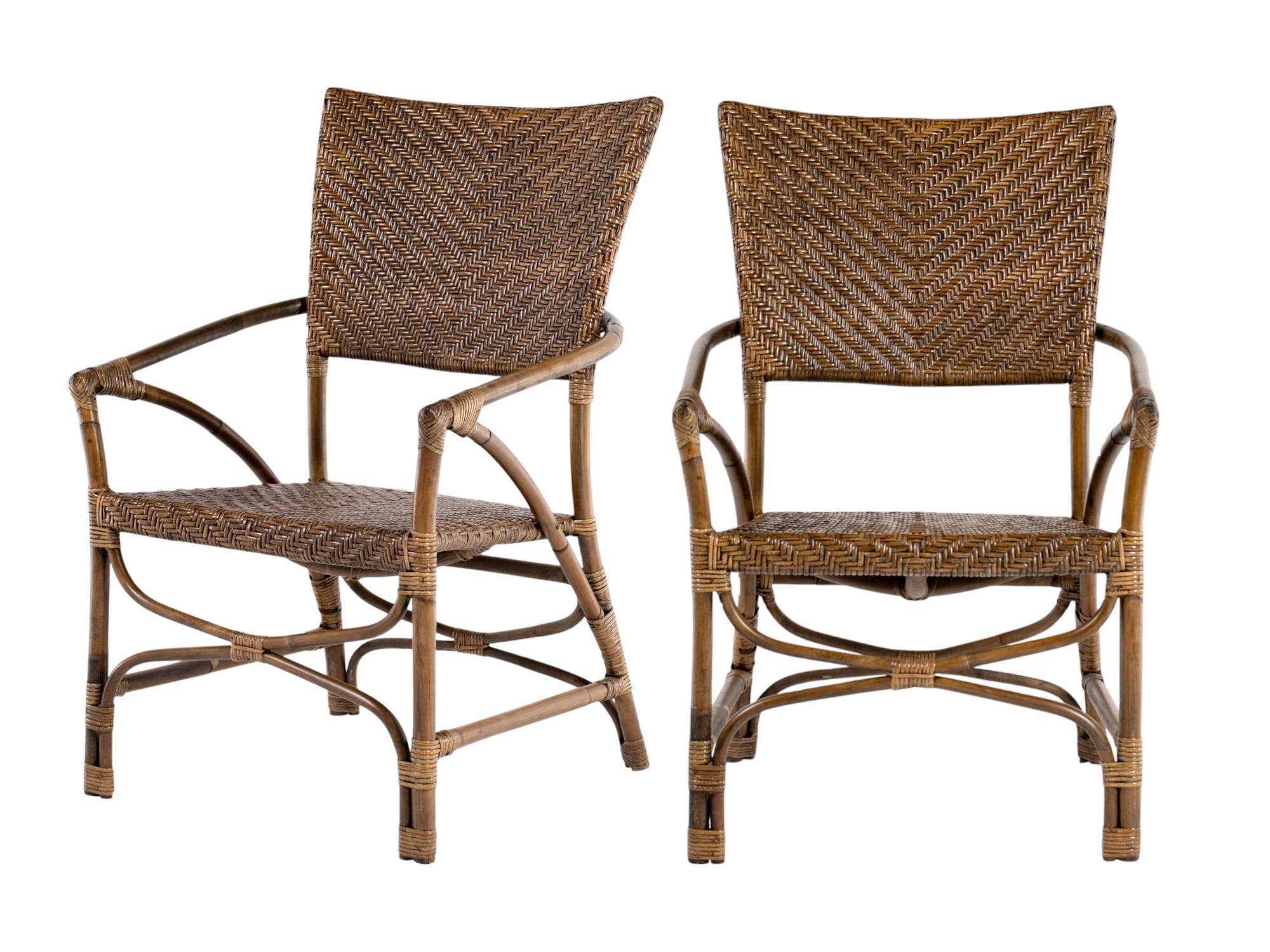 HomeRoots – wholesale Chair – Set of Two Natural Rattan Open Back Dining Arm Chairs0